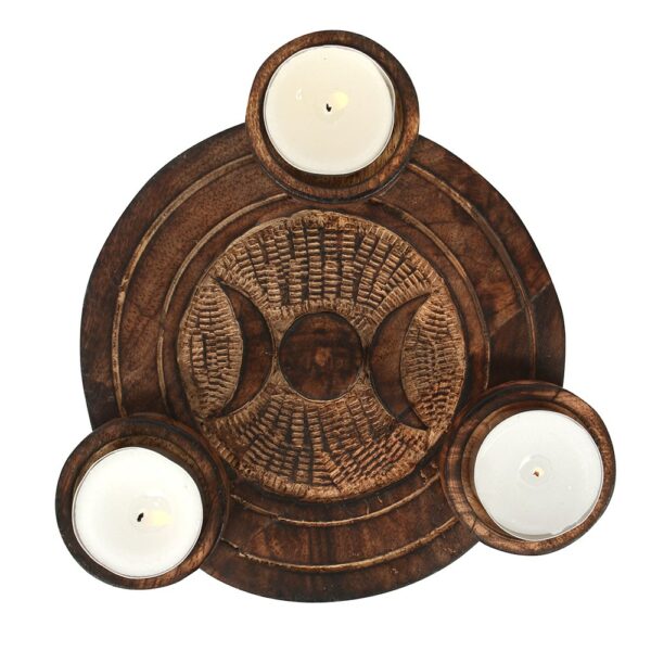 Top view of Triple Moon Tealight Holder with tealight candles